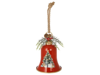 Подвеска металлическая Christmas bell с декором из хвои, 15,5×22,5см, цвет красный