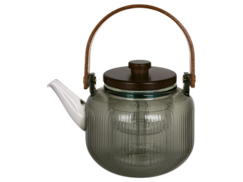 Чайник заварочный с деревянной крышкой и ручкой, боросиликатное стекло, 800мл, цвет дымный серый