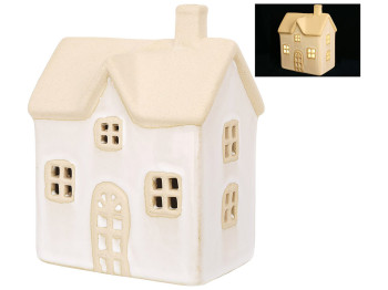 Керамічний будиночок з LED підсвічуванням, 8,7x6x11,5см, колір - бежевий матовий