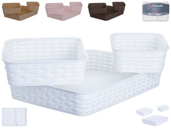 Корзинки для бытовых предметов Plastart Ротанг 35,5х26см, 25,5х20см, 20,2х14,2см (цена за набор 3шт)