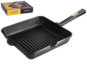 Сковорода-гриль чугунная квадратная Brizoll Optima-Black съемная ручка 26х26х5,7см О262650Г-Р1