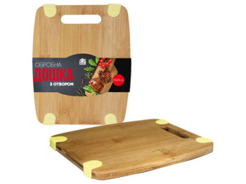 Дошка обробна бамбукова, силіконові вставки, з отвором 25х20х1,5см