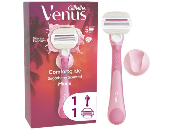 Станок для бритья Gillette Venus ComfortGlide Miami, с 1 сменной кассетой, 5 лезвий, цвет розовый
