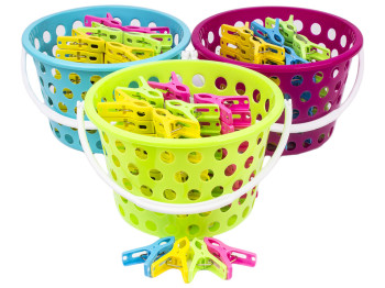 Прищепка бытовая пластик в ведре 48шт/уп расцветка ассорти R84730