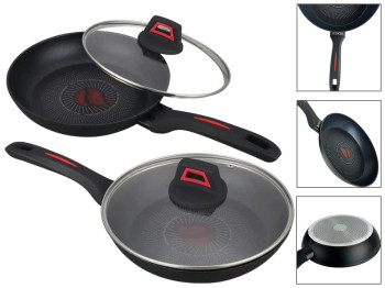 Сковорода Benson, с крышкой, литой алюминий, антипригарное термоиндикаторное покрытие, 24см