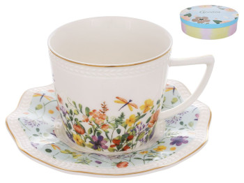 Набір чайний Floral, 6 чашок+6 блюдець, порцеляна, 15см, 250мл, колір білий (ціна за 12пред)