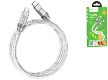 Кабель USB Hoco U113 Solid Silicone 100W Type-C to Type-C, Серебро