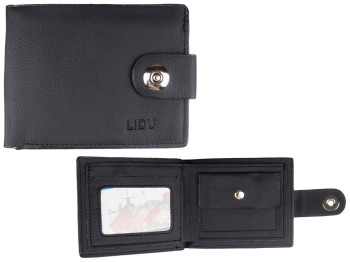 Кошелек мужской кожзам. черный "LIDU" 12х2,5х9,5см
