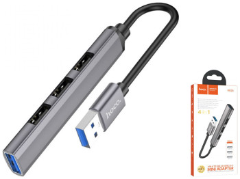 Хаб USB Hoco HB26 4 in 1 adapter(USB to USB3.0+USB2.0x3), Серый