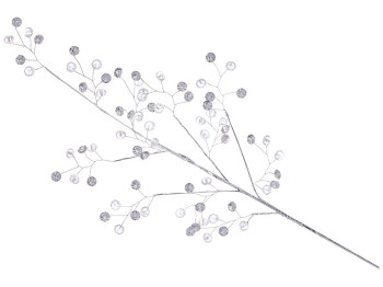 Декоративна гілка з акриловим камінням, 72см, колір-білий зі сріблом