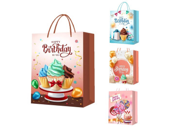 Пакет подарунковий паперовий M Happy birthday, 26x32x10см