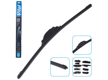 Щетка стеклоочистителя бескаркасная VITOL ULTRA 17", 43см, 9 адаптеров (VU-17430)