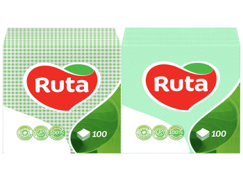 Салфетки бумажные Ruta однослойные 24x24см зеленые (цена за упаковку 100шт)
