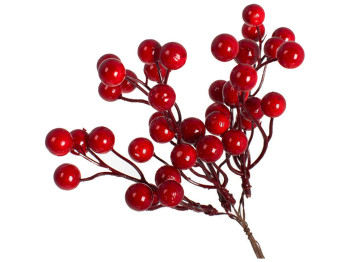 Декоративні перламутрові ягоди в пучку, 18см, колір - червоний 839-775