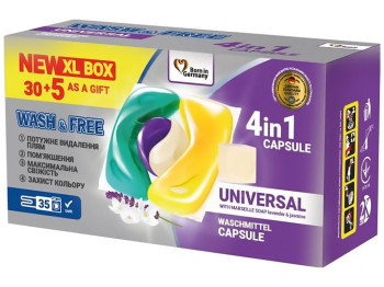 Средство для стирки в виде капсул Wash&Free, жасмин и лаванда с марсельским мылом, 35шт