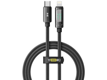 Кабель Yoki Display, Type-C - Lightning, 30W, 1,2 м, с дисплеем, Черный