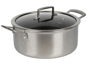 Кастрюля Соты, с крышкой, нержавеющая сталь, стекло, 4,7л, 24×11см, цвет серебристый