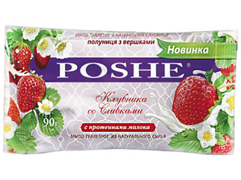 Мило туалетне POSHE "Полуниця з вершками" двокольорове 50/50, флоупак 90г