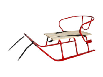 Санки Лайка красные со спинкой, металлические с деревянным сиденьем, Vitan