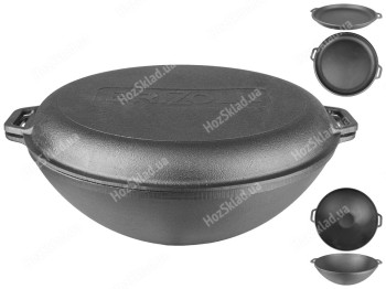 Казан чугунный с чугунной крышкой-сковородой Wok Brizoll 8л W36-3