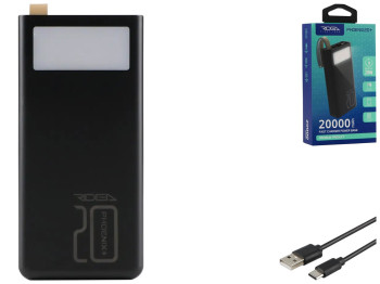 Power Bank Ridea RP-D20L+ Phoenix20+ PD/QC 3.0 20W digital display + lamp 20000 mAh Цвет Черный