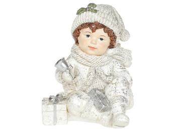 Декоративная фигурка Мальчик с подарками, 13см, цвет - белый с серебром