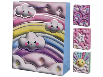 Пакет подарочный Wonderful World 3D, бумага, 26×32×10см, 4 дизайна (цена за 1шт)