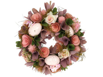 Декоративный пасхальный венок, 24см, цвет - лилово-персиковый