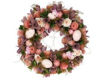 Декоративный пасхальный венок, 33см, цвет - лилово-персиковый