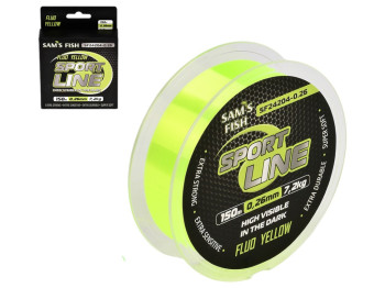 Леска Sam’s Fish Sport Line, нейлон, тест 7,2кг, 0,26мм, 150м, цвет флуоресцентный желтый