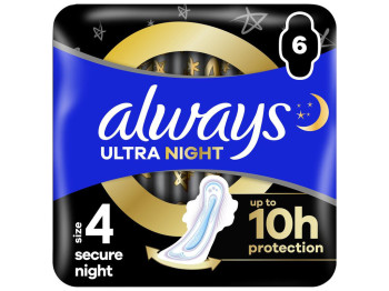 Прокладки гигиенические Always Ultra Secure Night, с крылышками, 7 капель, размер 4, 6шт