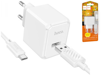 Мережевий Зарядний Пристрій Hoco CS11A 1USB 2.1A+USB to Type-C, Колір Білий