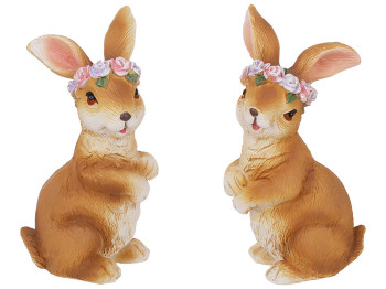 Декоративная статуэтка Кролик с веночком на голове, 2 дизайна, 5х5х10,5см (цена за 1шт)