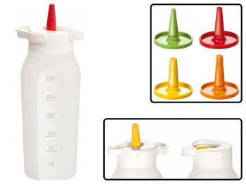 Бутылка дозировочная 16см PRESTO 250мл, 4 силиконовых насадки 4см 47583