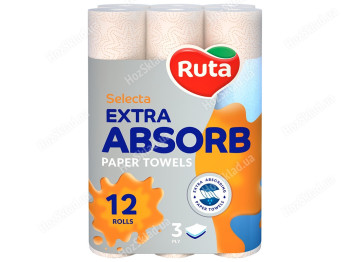 Полотенца бумажные Ruta Selecta, 3х слойные, 12 рулонов, белые