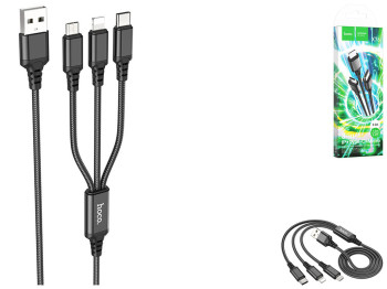 Кабель USB Hoco X76 3-in-1 IP+Type-C+мicro 2A Цвет Черный