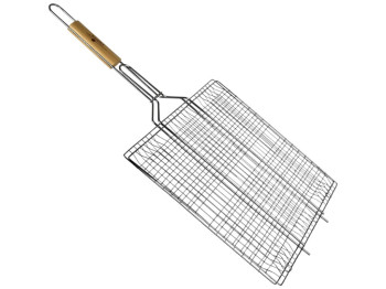 Решетка-гриль Stenson, плоская, хромированное железо, дерево, 70×45×36см, цвет серебристый