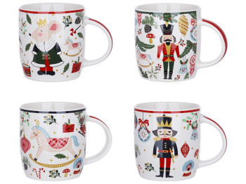 Кухоль порцеляновий Happy Holidays, 4 дизайни, 365мл (ціна за 1шт)