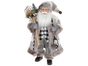 Новогодняя игрушка Санта c фонарем 46см, цвет - серый