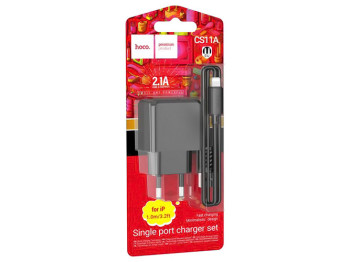 Сетевое Зарядное Устройство Hoco CS11A 1USB 2.1A+USB to Lightning, Цвет Черный
