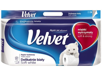 Туалетний папір Velvet Soft White, 3-х шарова, 150 відривів (ціна за упаковку 8шт)