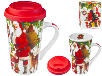 Чашка "Новогодняя" с силиконовой крышкой 12,6х9х15,1см 530см
