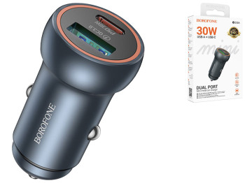 Автомобільний Зарядний Пристрій Borofone BZ32A 1USB/1USB-C QC/PD30W Колір Сiрий