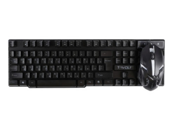 Клавіатура та миша TWolf TF200, провідні, USB, мембранні, підсвічування, DPI 1200, ENG/RU,  чорний