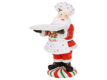 Фигура декоративная Санта-Повар с подставкой, полистоун, 32×35×65,5см, цвет красный с белым