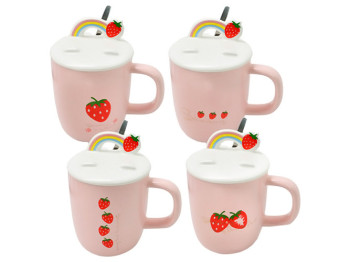 Чашка с ложкой и крышкой-подставкой под телефон Strawberry 400мл