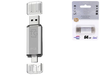 USB флеш-накопитель T&G 64gb USB/Type C 009, цвет серебро