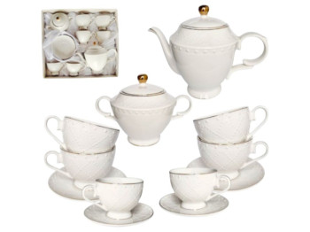 Сервиз S&T Аделина, 250 мл, блюдце 14 см, чайник 1 л, сахарница 370 мл, цвет белый