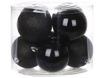Набор елочных шаров, 10см, цвет - черный оникс, 8шт: 4шт - глянец, 4шт - глиттер 47-131