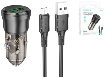 Автомобільний Зарядний Пристрій Borofone BZ23 1USB QC18W+Micro Колір Прозоро-чорний